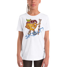 Load image into Gallery viewer, Youth Short Sleeve T-Shirt Fuzzy The Peach Blue Script