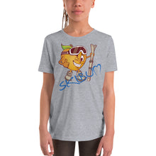 Load image into Gallery viewer, Youth Short Sleeve T-Shirt Fuzzy The Peach Blue Script